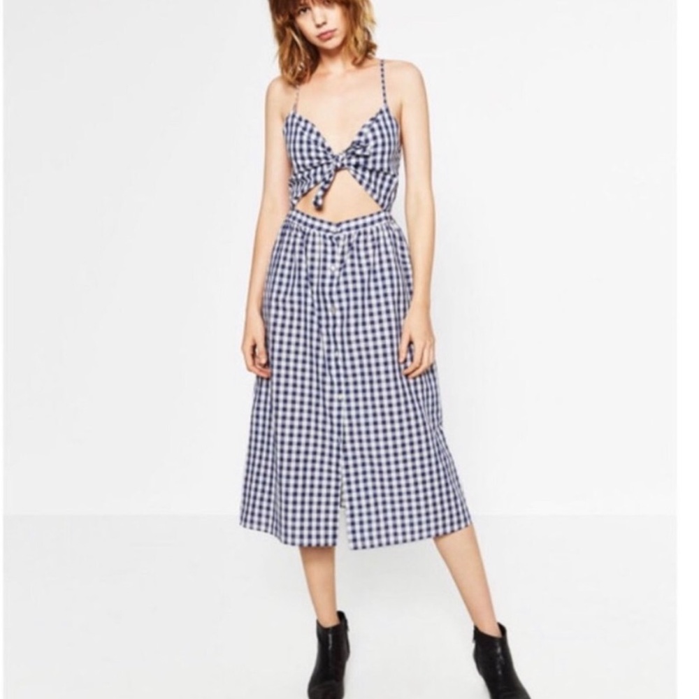 Zara blue gingham midi dress